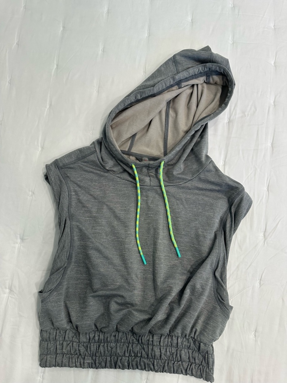 FP Movement by Free People Gray Sleeveless Hoodie with Neon Drawstrings